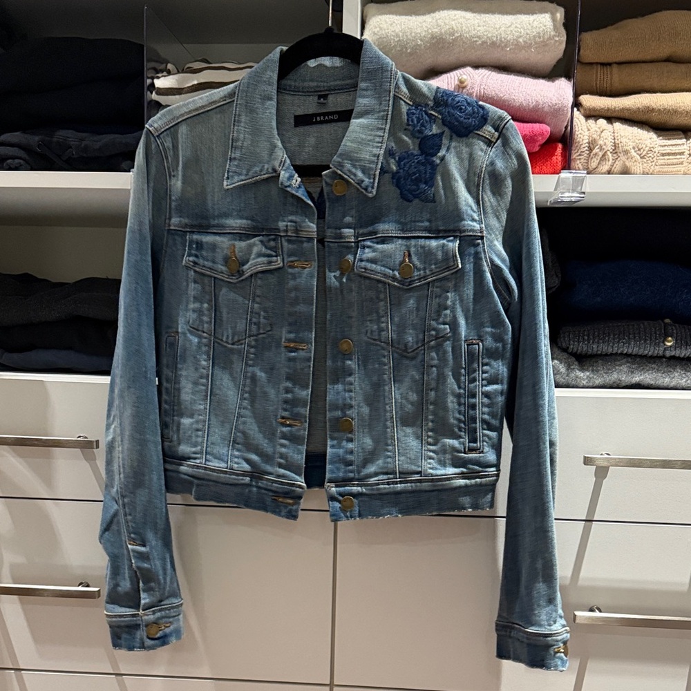 J Brand Denim Jacket with Floral Embroidery